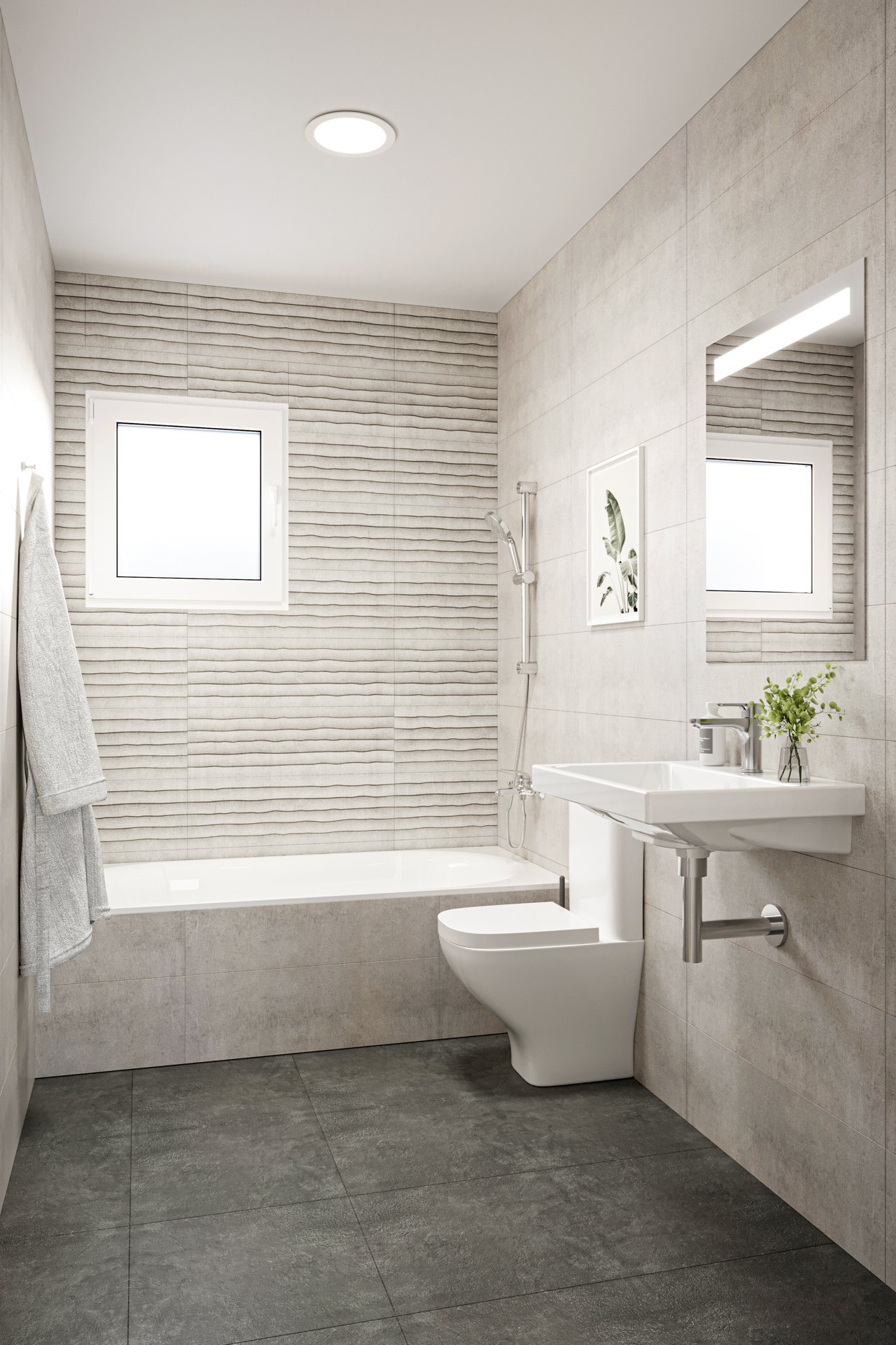 Baño secundario · acabado gris